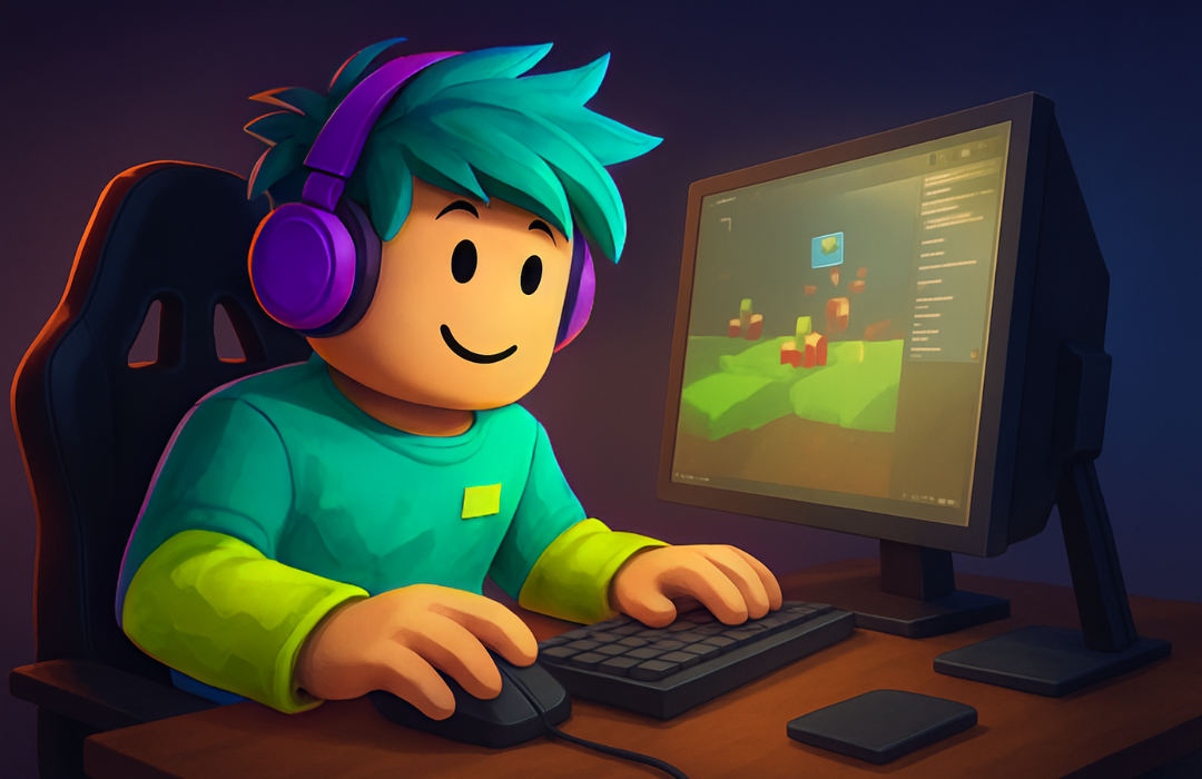 Adolescente em frente a um computador feliz.